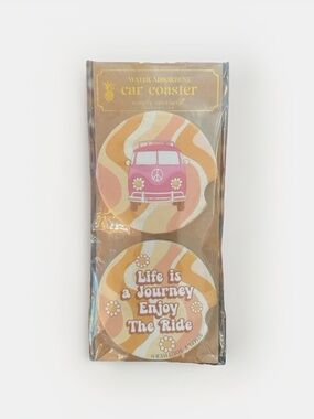 Simply Southern 70s Flower Power VW Car Coaster Set Water Absorbent NEW
